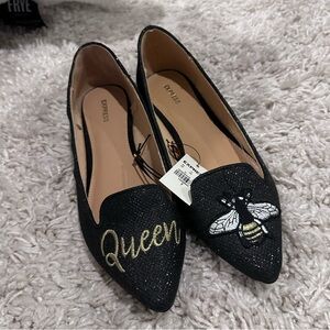 Express Black 'Queen' Embroidered Loafers